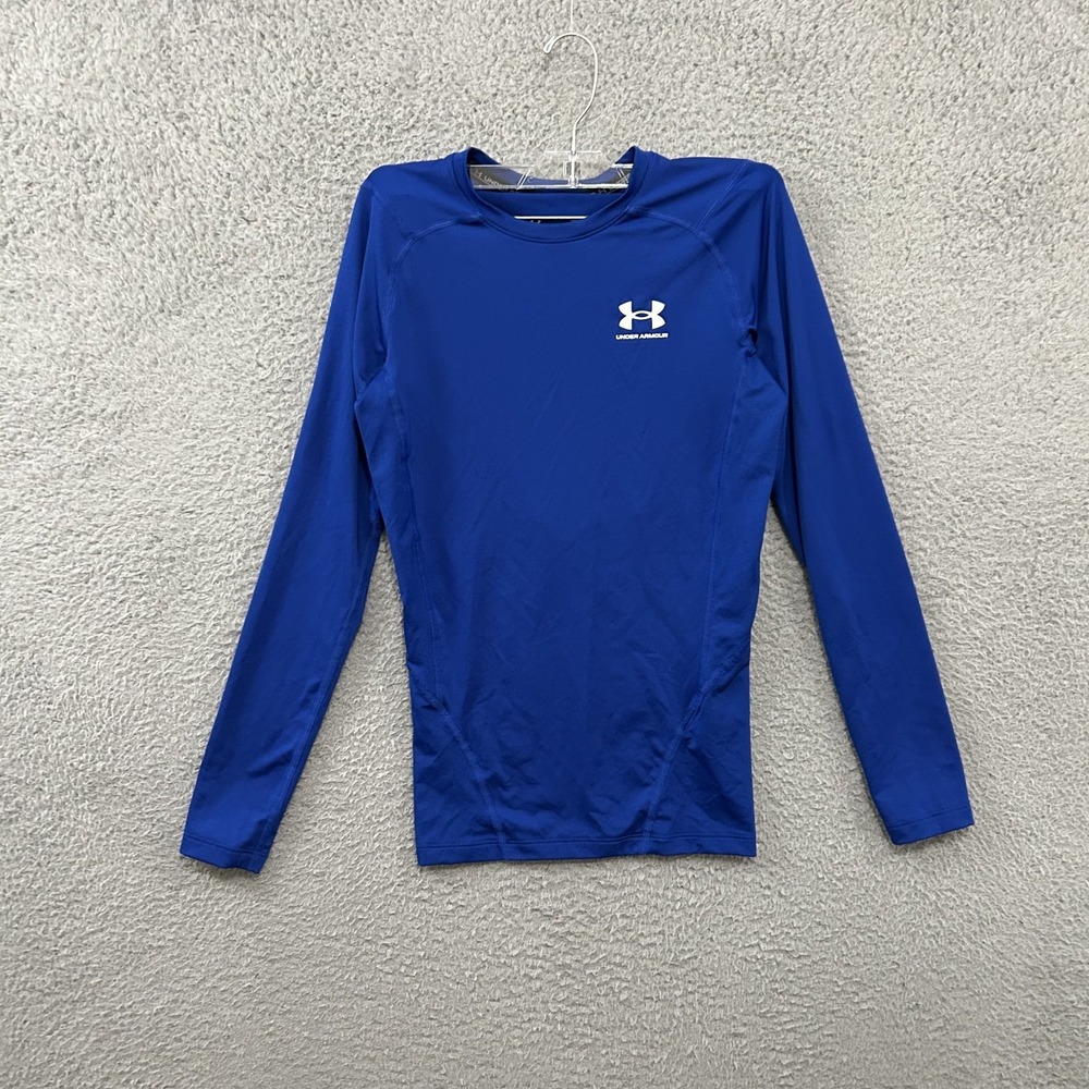 Under Armour Shirt Mens Small Blue HeatGear Compression Long Sleeve Athletic